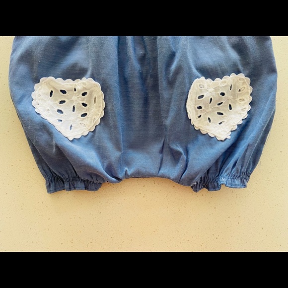 Nannette Baby Girls White & Blue Ruffle Bubble Heart Romper Size 6-9 Months - Picture 6 of 9